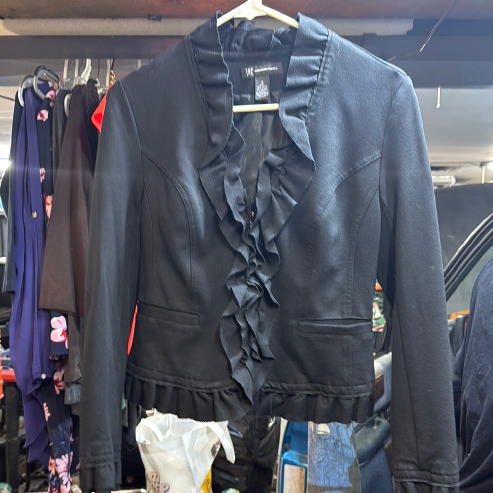 INC Black Ruffled Jacket